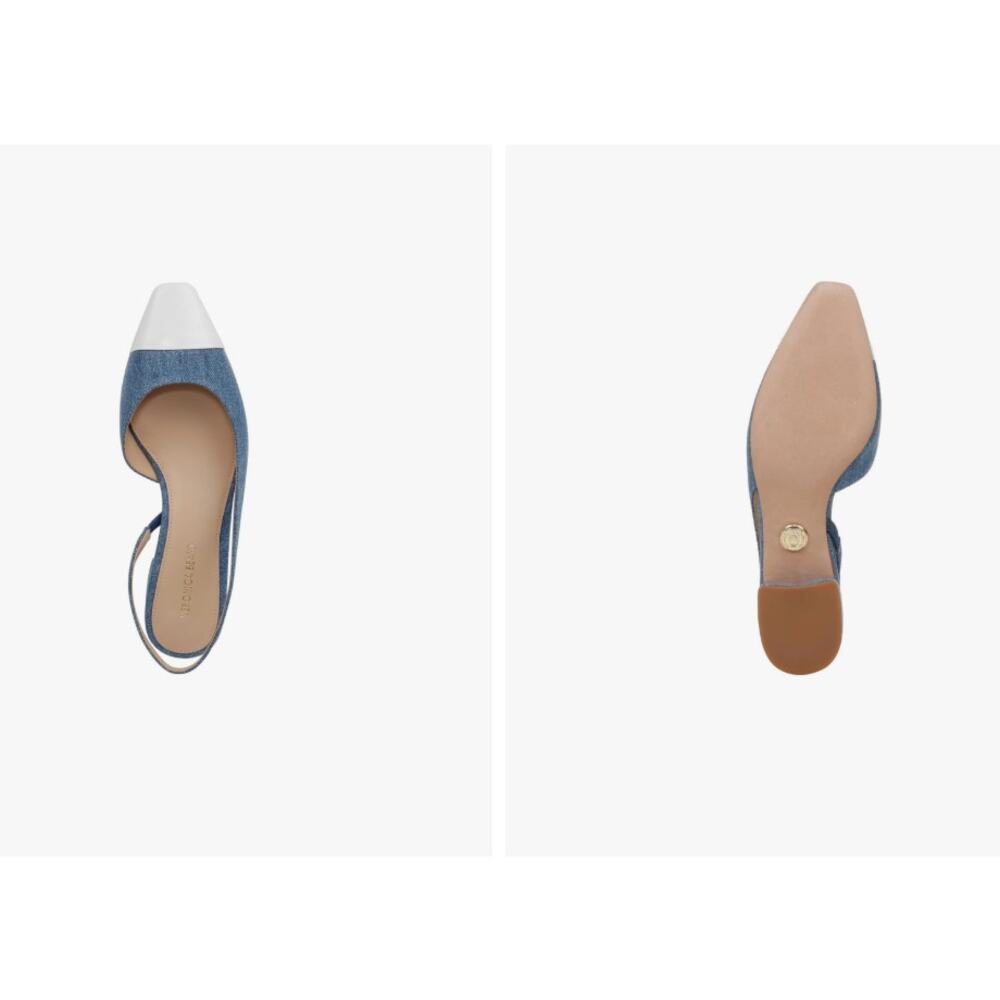 VERONICA BEARD Cecile leather-trimmed denim slingback flats Sandals 7 NIB 350 - Picture 4 of 15
